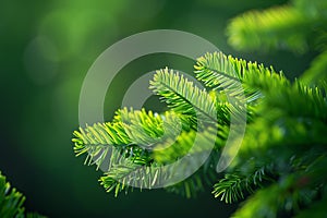 Detailed close up of a pine tree branch and blurred background creating copy space