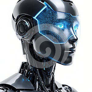 Humanoid Robot Head with Glowing Brain Visible - Artificial Intelligence Concept (Generated by AI