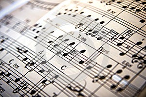 Close up of sheet music. Close up details of sheet music photo