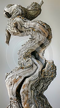 Detailed close-up of a textured and twisted tree sculpture highlighting realistic intricate details