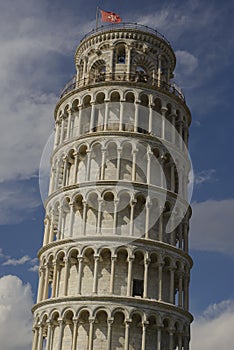 Detailed close-up view of the leaning tower of Pisa