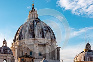 Rome - Close up view on the main dome of Saint Peter basilica in Vatican city, Rome, Europe