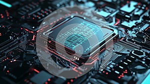 Security Encryption Chip Digital Hardware PCB Circuit Background. Cyber data protection firewall server technology.