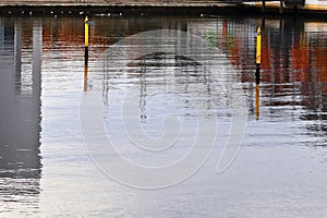 Detailed close up view on reflective water surface with waves and ripples taken at a lake