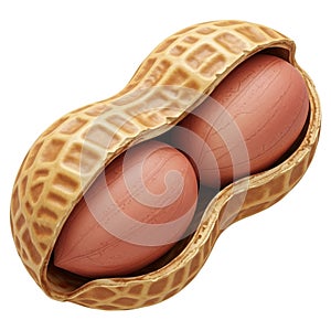 Close-up of an open peanut with two kernels inside on a white background peanuts legume