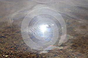 Detailed close up view on water surfaces with reflecting sunlight on the waves and ripples