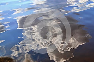 Detailed close up view on water surfaces with reflecting sunlight on the waves and ripples