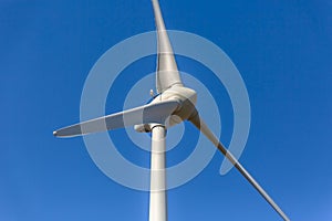Detailed close up view of a wind turbine