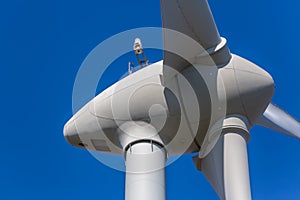 Detailed close up view of a wind turbine