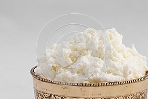 Detailed Closeup Of Freshly Churned White Butter Also Known As Safed Makhan Malai Or Homemade Makkhan In India Is Enjoyed With