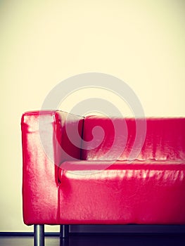 Detailed closeup leather red sofa