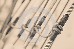 Detailed closeup of mast rigging on sail boat