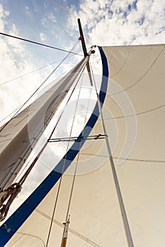 Detailed closeup of sail on sailboat