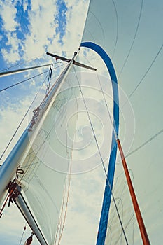 Detailed closeup of sail on sailboat