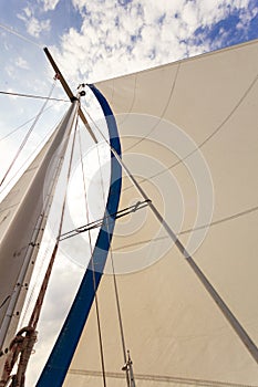 Detailed closeup of sail on sailboat