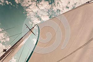 Detailed closeup of sail on sailboat