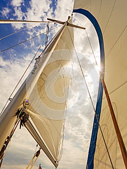 Detailed closeup of sail on sailboat