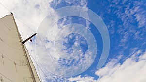 Detailed closeup of sail on sailboat