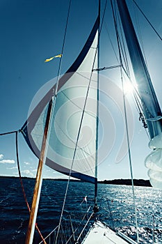 Detailed closeup of sail on sailboat