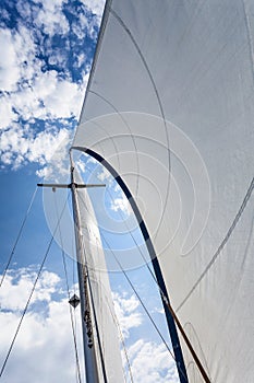 Detailed closeup of sail on sailboat