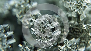 A detailed closeup of a small piece of piezoelectric material showing its intricate crystalline structure and how it is photo
