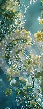 A detailed closeup where atoms and plants meet held together by tape bathed in ethereal light