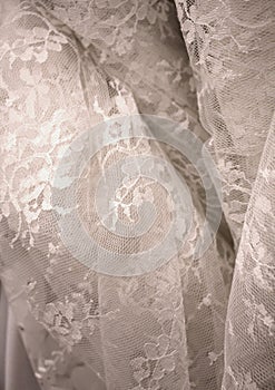 Detailed Closeup of White Lace Wedding Dress