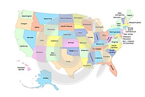 Detailed colore Map of United States of America with states photo