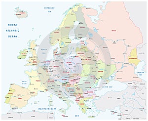 Detailed colored europe map with all important elements