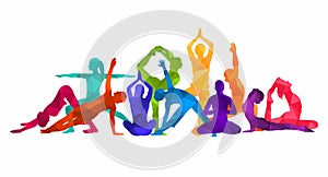 Detailed colorful silhouette yoga illustration. Fitness Concept. Gymnastics. AerobicsSport