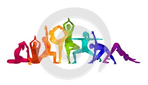Detailed colorful silhouette yoga vector illustration. Fitness Concept. Gymnastics. AerobicsSport