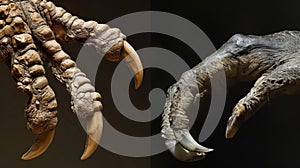 A detailed comparison of a velociraptors claw and a modern cats claw revealing similarities in hunting and prey capture