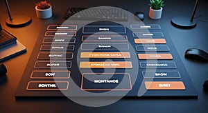 Control Panel Interface with Buttons and Labels for Navigation and Selection