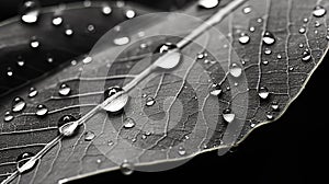 A detailed cross-hatched illustration of a wet leaf