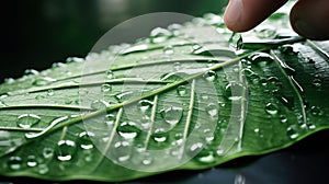 A detailed cross-hatched illustration of a wet leaf