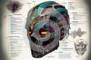Detailed Cyborg Head Sketch. AI art generated