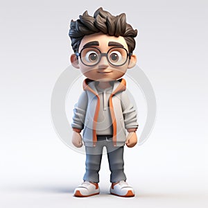 Detailed 3d Cartoon Character With Glasses And Backpack photo