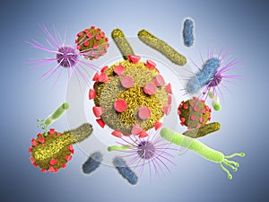 Detailné  trojrozmerný zdravotné ilustrácie z baktérie na modrý 