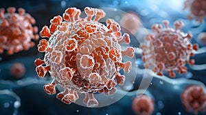 Microscopic View of Coronavirus Particles Detailed 3D Render of Virus Structure Infectious Disease AI generated.