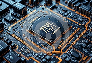 Detailed 3D Render of a Computer Processor Chip on an Orange Circuit Board - Technology Illustration