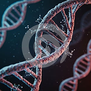 Detailed 3D Render of DNA Helix in Dark Blue and Red