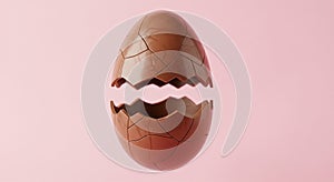 Broken Chocolate Easter Egg on Pink Background
