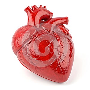 Red heart 3D render isolated on white background
