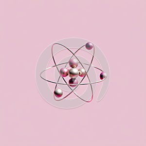 Abstract Pink Atom Model Nucleus With Orbiting Electrons Against A Soft Pink Background