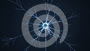 Illuminated Neuron Cell Structure in Blue Glowing Background