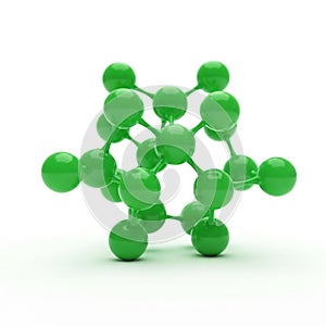 3D rendering of a green molecular structure on a white background molecule atom