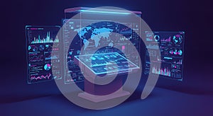 Futuristic glowing data visualization dashboard system