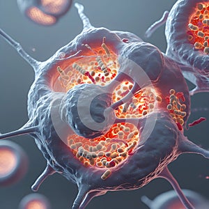 3D Illustration of Immune Cells Activating Microscopic Biological Defense Concept Generative AI