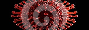Detailed 3D visualization showcases viral structure with capsid, spikes, and RNA strands illuminated in molecular photo