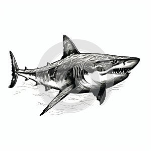 Detailed Dark White And Bronze Great White Shark Drawing